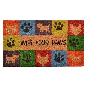 Notrax 1'6"x2'6" 'Wipe Your Paws' Doormat: Indoor Outdoor Coir Mat, Multicolor, Flat Pile, Vinyl Backing - 1 of 3