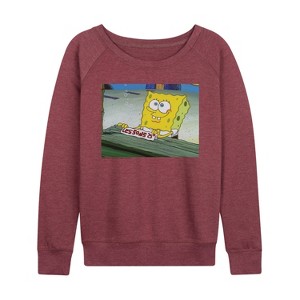 Women's - Spongebob Squarepants - Lessons- Women's French Terry Pullover Lightweight French Terry Wide Neck Long Sleeve Shirt - 1 of 4