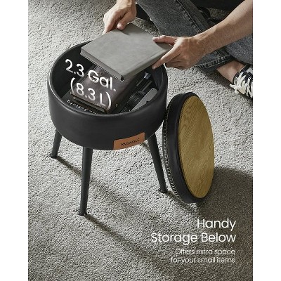 VASAGLE Ink Black Round Storage Ottoman Stool with Steel Legs