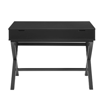 Black Wood Lift-Top Standing Desk with Drawer and Keyboard Tray