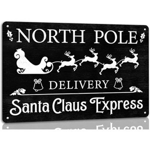 Lomsoe North Pole Delivery Santa Claus Express Funny Christmas Metal Tin Sign Decor Wall Art Christmas Gift Retro Wall Decor Reindeer Poster 8x12 Inch - 1 of 1