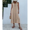 Womens Summer Dress V Neck Sleeveless Button Front Loose Fit Casual Dress - 3 of 3