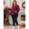 Women's Plus Size Waffle Knit Ruffle Hem Tiered V Neck Long Sleeve Casual Flowy Peplum Blouse - Agnes Orinda - 3 of 4