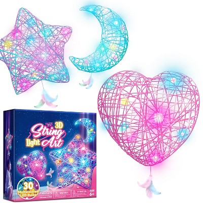 Joyfy 3-Pack 3D String Art Kit for Kids - Light-Up Craft Set with 30 Multi-Colored LED Bulbs, Arts and Crafts, Birthday Gift for Girls Age 6-12