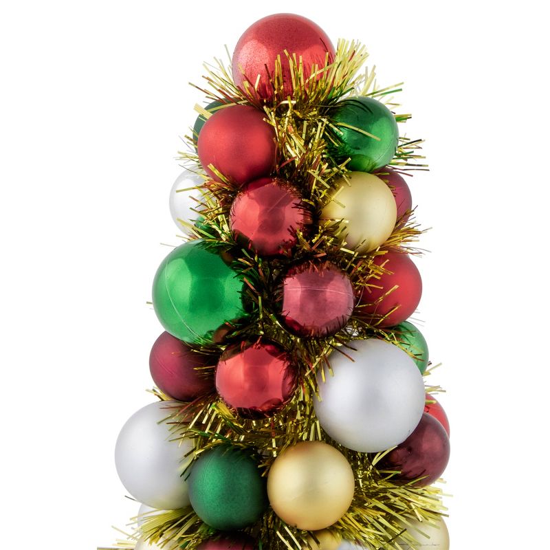 Northlight 15.75" Traditional Colors 3-Finish Shatterproof Ball Christmas Tree with Tinsel, 3 of 6