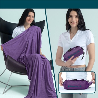 Purple Microfiber Packable Travel Blanket with Carry Bag