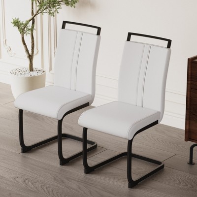 LOVMOR Modern Dining Chairs Set, PU Faux Leather High Back Upholstered Chair, with C-Shaped Tube Plating Silver Metal Legs, for Dining Room