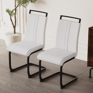 LOVMOR Modern Dining Chairs Set, PU Faux Leather High Back Upholstered Chair, with C-Shaped Tube Plating Silver Metal Legs, for Dining Room - 1 of 4