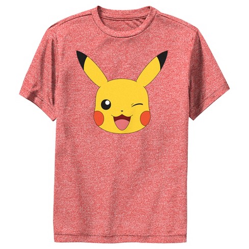 Boy's Pokemon Pikachu Wink Face Graphic Tee Red Medium 