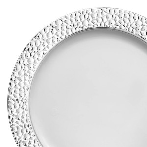 Smarty Had A Party 7.5" White with Silver Hammered Rim Round Plastic Appetizer/Salad Plates (120 Plates) - 1 of 4