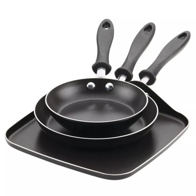 LunaLulink 3-Piece Non-Stick and Griddle Aluminum Pan Set Black