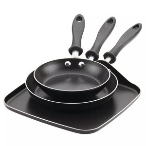 LunaLulink 3-Piece Non-Stick and Griddle Aluminum Pan Set Black - 1 of 4