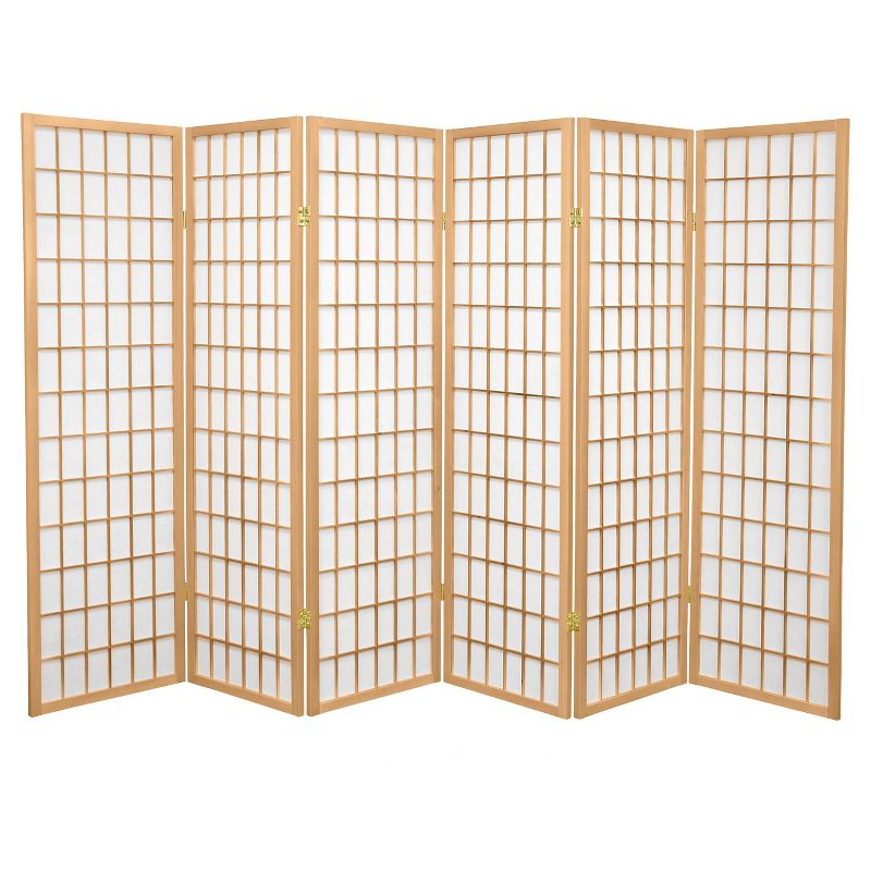 5 ft. Tall Window Pane Shoji Screen - Natural (6 Panels), 1 of 6