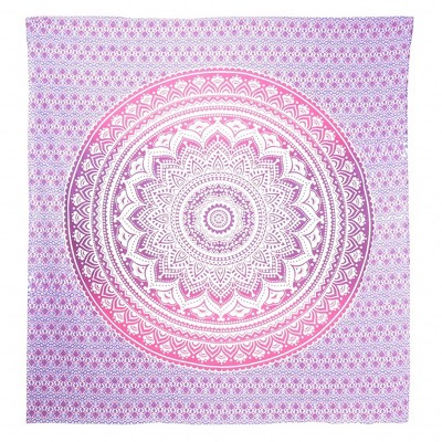 HomeRoots 92" X 84" Pink And White Mandala Cotton Hanging Tapestry