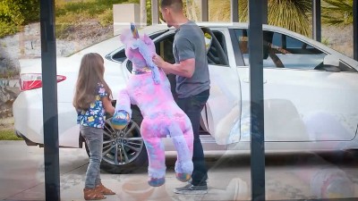 Large White Faux Fur Unicorn Plush Toy with Rainbow Details