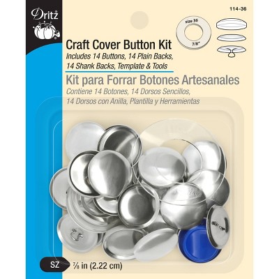 Dritz Set of 14 Craft Cover Button Kit with Tools Nickel: Metal Sewing Fasteners, Silver Button Covers