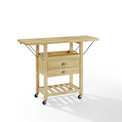 Bristol Natural Wood Drop-Leaf Kitchen Cart with Storage