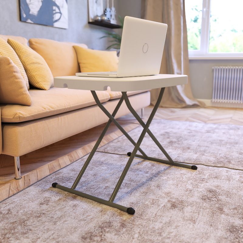 Emma and Oliver Height Adjustable Plastic Folding TV Tray/Laptop Table in Granite White, 3 of 15