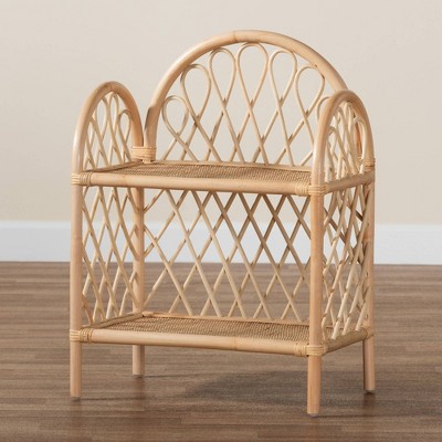 Bohemian Natural Brown Rattan 2-Tier Display Shelf