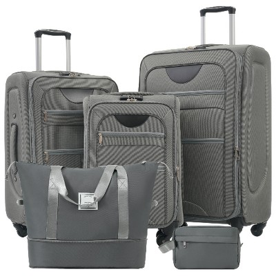 Lyngins 5-Piece Softside Luggage Set – 20" + 24" + 28" Spinner Suitcases with Wheels, Travel Duffel Bag & Toiletry Bag, Easy-Access Pockets