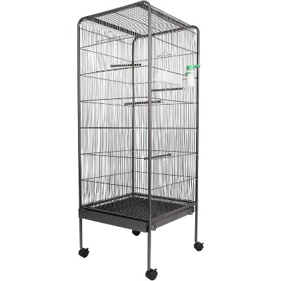 Large Steel Bird Cage with Stand, Antique Gray Flight Cage for Parrots & Lovebirds, Includes Plastic Feeder & Slide-Out Tray, Easy Mobility