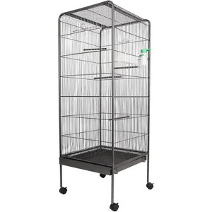 Large Steel Bird Cage with Stand, Antique Gray Flight Cage for Parrots & Lovebirds, Includes Plastic Feeder & Slide-Out Tray, Easy Mobility - 1 of 4