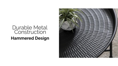 Mahdavi 25" Round Dark Silver Metal Coffee Table with Embossed Top