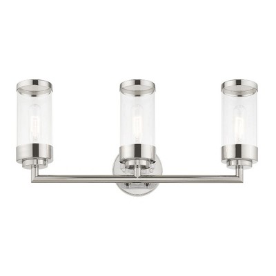 Hillcrest Polished Chrome 3-Light Vanity with Clear Glass Shades