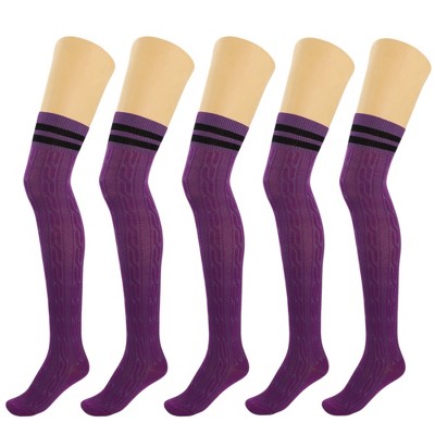 5 Pairs Over-the-Knee Thigh-High Cotton Socks for Women – Warm Boot Leg Warmers, Soft & Stretchy Knit Stockings
