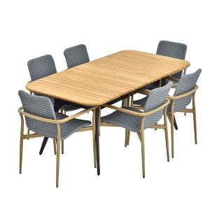 Decksplore 4/6 Person Rectangular Outdoor Dining Set, Teak Outdoor Dining Set with Rectangular Table & Umbrella Hole Non-Extension - 1 of 4