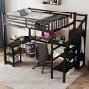 Full Size Loft Bed with L-Shaped Desk, Wardrobe, and LED Light - 2 of 4