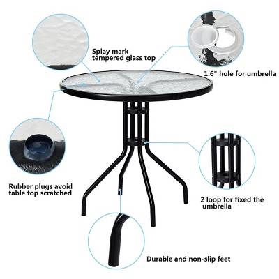 32'' Black Outdoor Patio Table with Tempered Glass Top