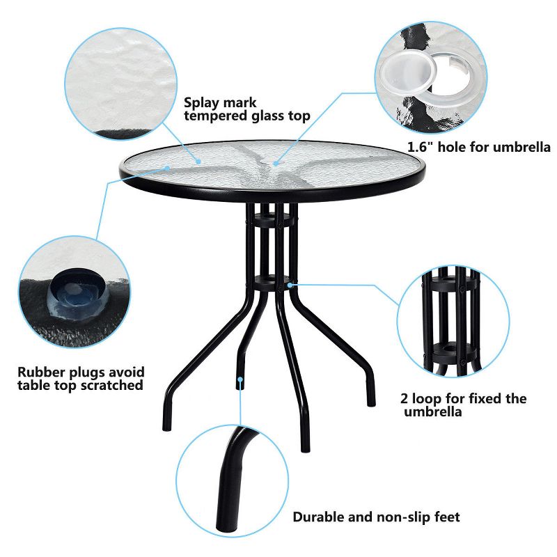 Costway 32''Outdoor Patio Round Table Tempered Glass Top, 4 of 11