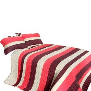 Slickblue 3 PC Handmade Full/Queen Quilt Set, Reversible Vermicelli Quilted, Horizontal Stripes, 37 Color Options - 1 of 4