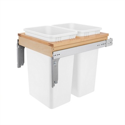 Rev-A-Shelf 50 Quart Top Mount Pullout Kitchen Waste Trash Container Bin for 1.5 Inch Faceframe Cabinet, White