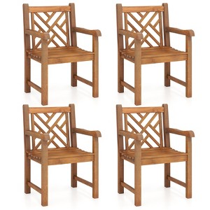Tangkula 4 PCS Teak Wood Patio Dining Chair Outdoor Armchair w/ Slatted Seat & Solid Legs - 1 of 4