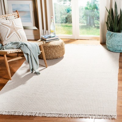 Ivory and Grey Handwoven Cotton Area Rug 4' x 6'