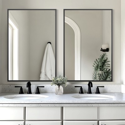 Lirago 36" Modern Black Framed Bathroom Mirror Sleek Rectangular Vanity Mirror with Easy Installation for Bathroom Bedroom or Entryway Set of 2