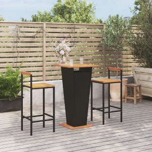 vidaXL 3 Piece Patio Bar Set Black Poly Rattan&Solid Wood Acacia - 1 of 4