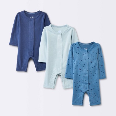 Image of Baby Boys' 3pk Cotton Romper - Cloud Island™ Blue Preemie
