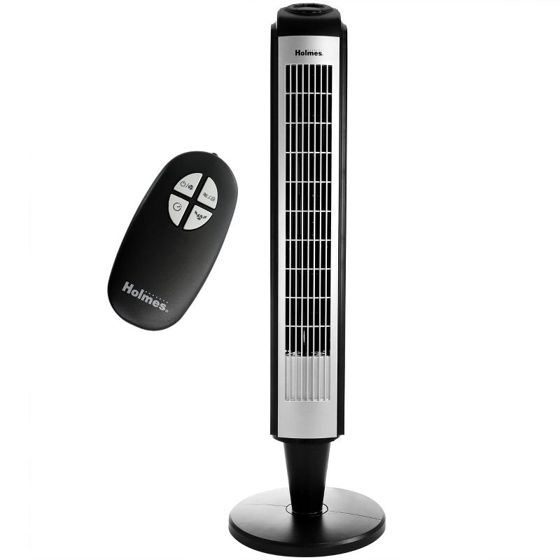 Holmes 36 Inch Oscillating Tower Fan with Remote Control in Black and Silver, 1 of 8