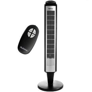 Holmes 36 Inch Oscillating Tower Fan with Remote Control in Black and Silver