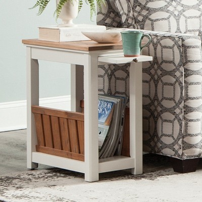 Savannah Ivory and Natural Wood Chairside Magazine End Table with Pull-Out Shelf