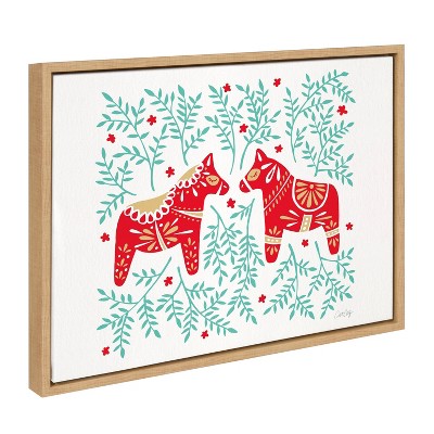 18" x 24" Red and Green Swedish Dala Horses Canvas Print
