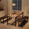 63" Extendable Dining Table Set for 4-6,  Wood with Corner Protector & 2 Upholstered Benches for Apartment, Small Space - 2 of 4