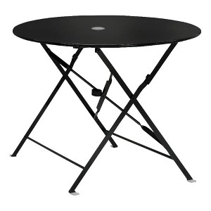 Carolina Living Bistro 36" Round Folding Outdoor Table - Umbrella Hole - Black - 1 of 4