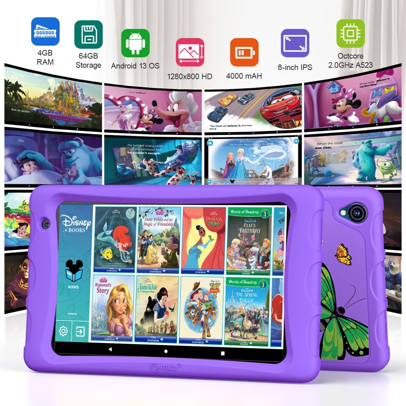 Contixo 8" Kids Tablet 64GB Octa-Core 2.0GHz, 4 GB DDR3 (2023 Model), Includes 80+ Disney Storybooks, Kid-Proof Case with Kickstand (K81), 2 of 10