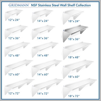 Heavy-Duty 36" Stainless Steel Kitchen Wall Mount Shelf with Backsplash