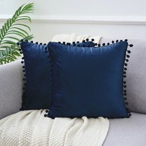 Unique Bargains Farmhouse Bedroom Decorative Velvet Pompoms Fringe Throw Pillow Covers 2 Pcs - 1 of 4
