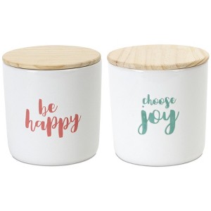 Neutral Stoneware Canister Set Wood Lids with Sentiment Designs 4.75", 2 Piece by Melrose - 1 of 4